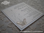 bijela pozivnica za vjenčanje s cirkonima satenskom mašnom i leptirom