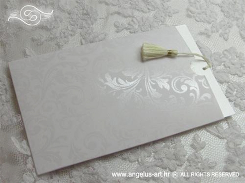 bijelo krem pozivnica za vjenčanje na izvlačenje s kićankom