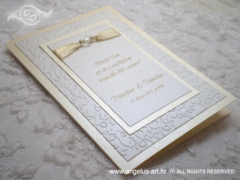 bijelo krem zahvalnica za vjenčanje s 3D tiskom i perlicama