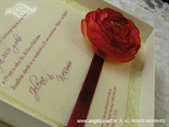 cream greeting card in a box with a red flower