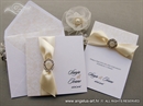 cream luxury wedding invitation and thank you card with bow