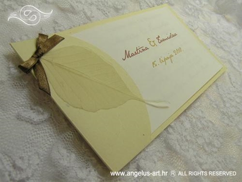 natural krem pozivnica za vjenčanje s listom