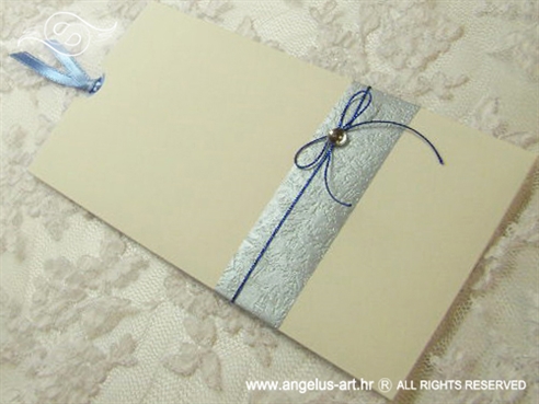 plavo krem pozivnica za vjenčanje na izvlačenje s trakom