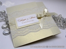lace and bow wedding invitation cream white