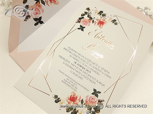 pozivnica za vjencanje ruze vodena boja golden rose foliotisak