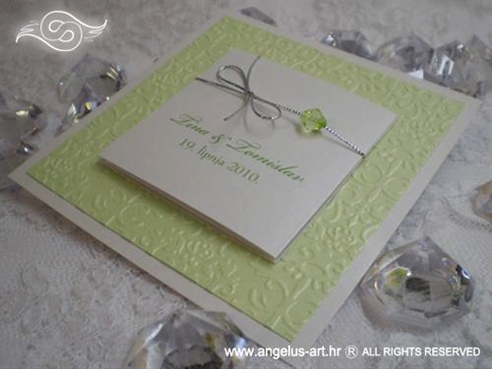 pozivnica za vjenčanje zeleno bijela s perlicom na rasklapanje