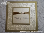 zlatna ekskluzivna pozivnica za vjenčanje s bež detaljima i perlicama